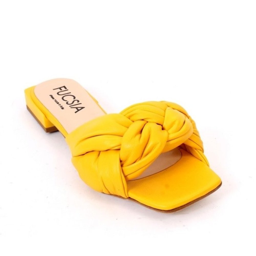 Fucsia 909r Yellow Leather Comfort Slides Flat Sandals